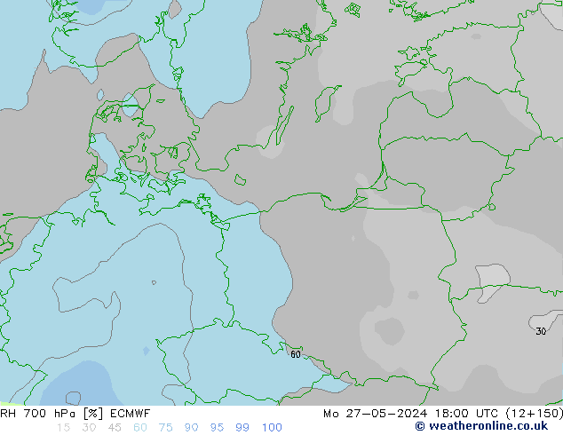 RH 700 hPa ECMWF Po 27.05.2024 18 UTC