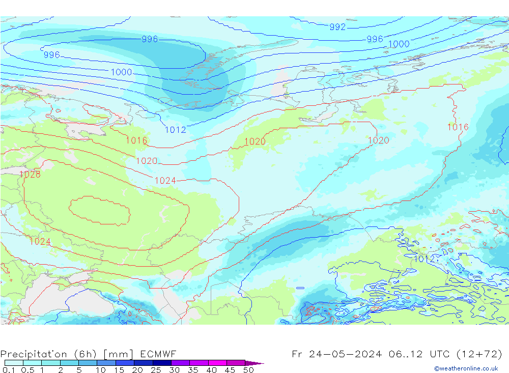 осадки (6h) ECMWF пт 24.05.2024 12 UTC