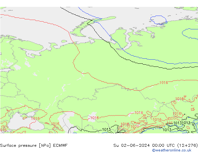 Atmosférický tlak ECMWF Ne 02.06.2024 00 UTC