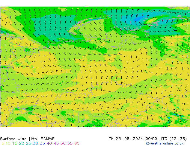 Surface wind ECMWF Th 23.05.2024 00 UTC