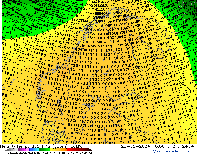 Height/Temp. 850 hPa ECMWF Do 23.05.2024 18 UTC