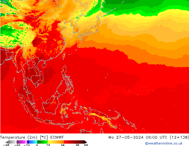 Temperature (2m) ECMWF Mo 27.05.2024 06 UTC