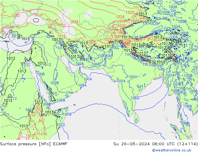 Atmosférický tlak ECMWF Ne 26.05.2024 06 UTC