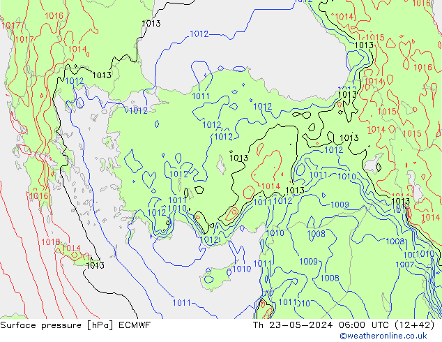Surface pressure ECMWF Th 23.05.2024 06 UTC