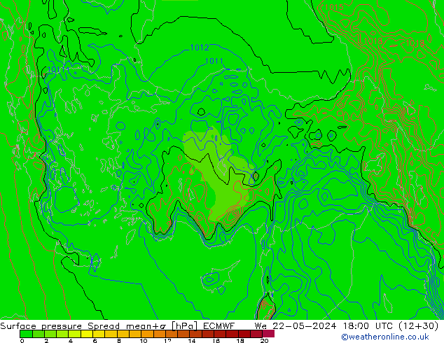 Pressione al suolo Spread ECMWF mer 22.05.2024 18 UTC