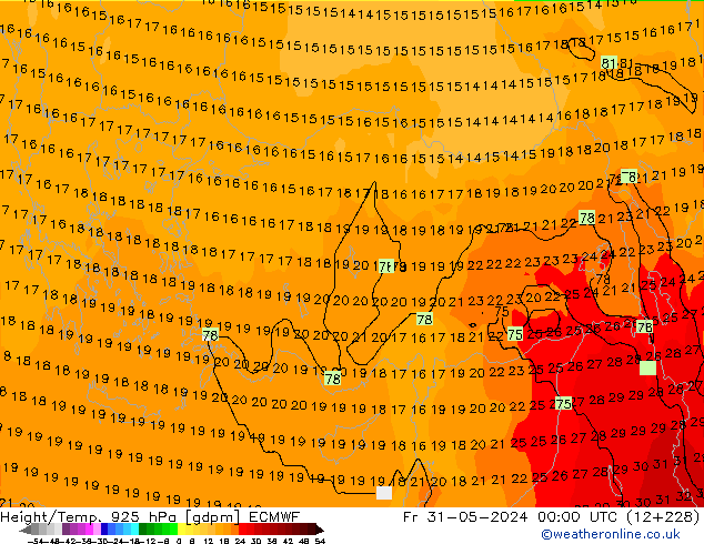 Géop./Temp. 925 hPa ECMWF ven 31.05.2024 00 UTC