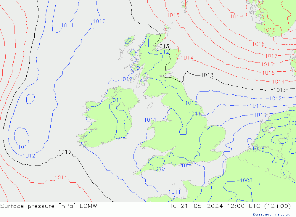 Surface pressure ECMWF Tu 21.05.2024 12 UTC