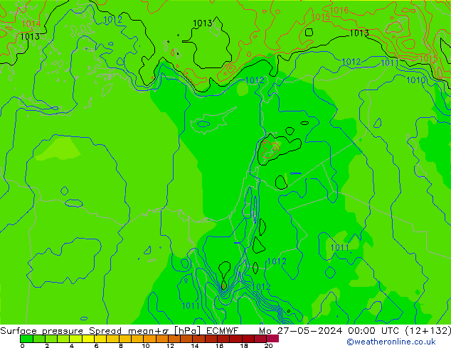 Surface pressure Spread ECMWF Mo 27.05.2024 00 UTC