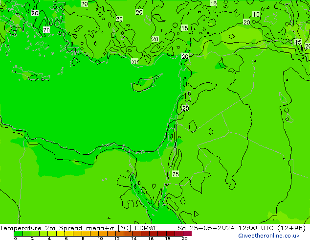Sıcaklık Haritası 2m Spread ECMWF Cts 25.05.2024 12 UTC