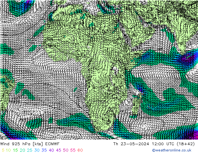 Wind 925 hPa ECMWF Čt 23.05.2024 12 UTC