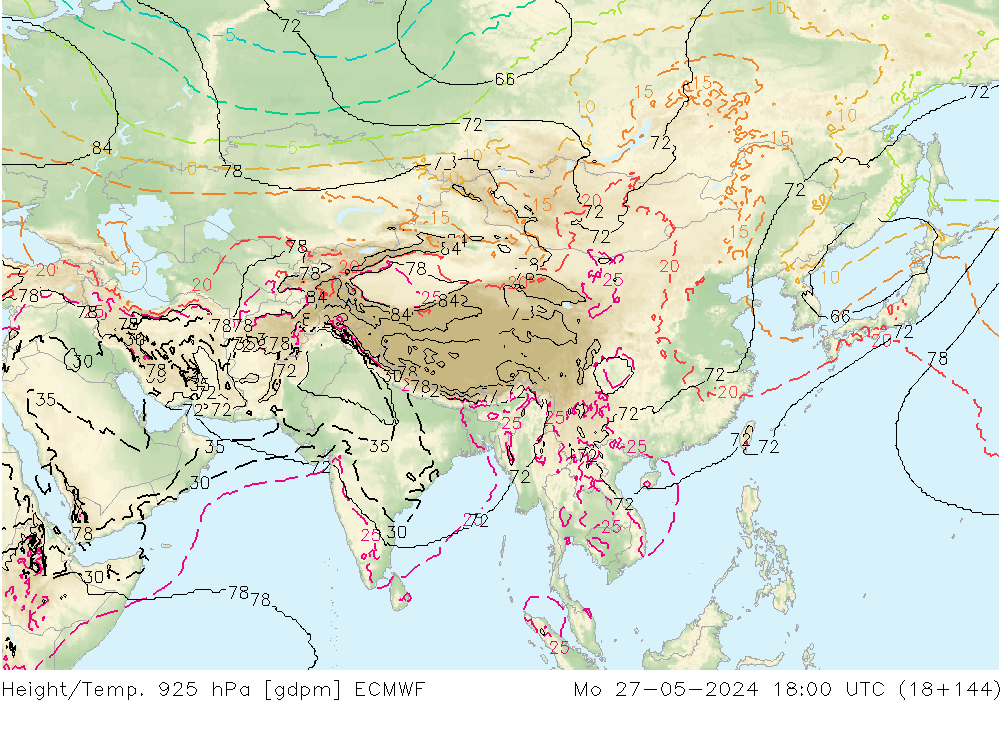 Hoogte/Temp. 925 hPa ECMWF ma 27.05.2024 18 UTC