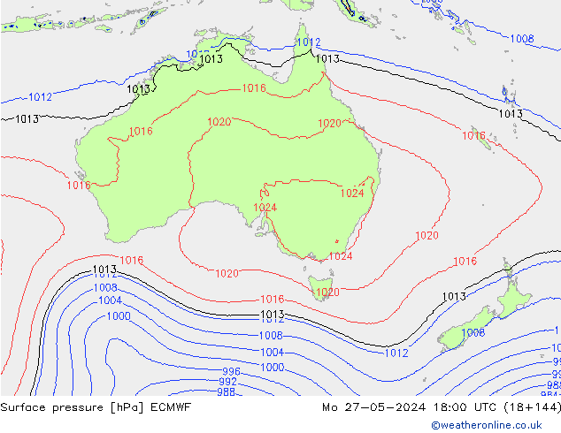 Atmosférický tlak ECMWF Po 27.05.2024 18 UTC