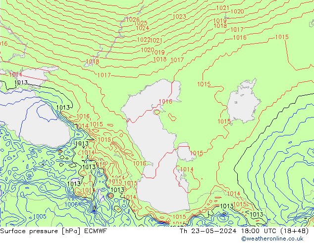 Luchtdruk (Grond) ECMWF do 23.05.2024 18 UTC