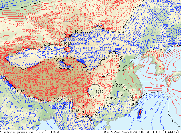 地面气压 ECMWF 星期三 22.05.2024 00 UTC