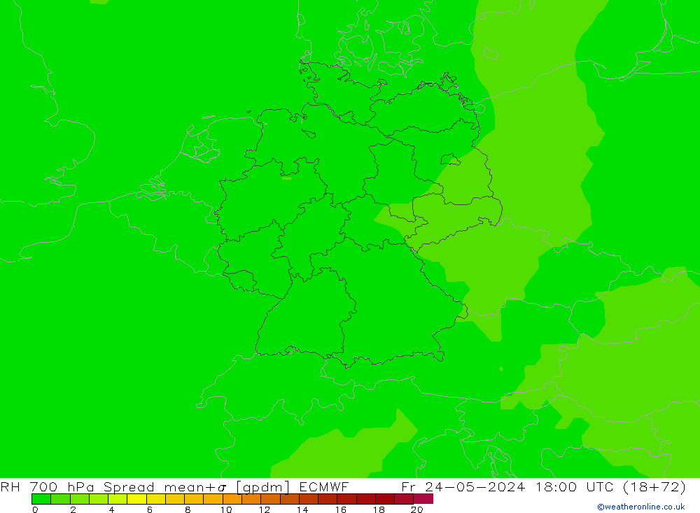 700 hPa Nispi Nem Spread ECMWF Cu 24.05.2024 18 UTC