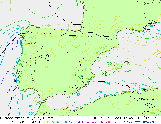 Eşrüzgar Hızları (km/sa) ECMWF Per 23.05.2024 18 UTC