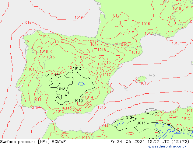 Surface pressure ECMWF Fr 24.05.2024 18 UTC