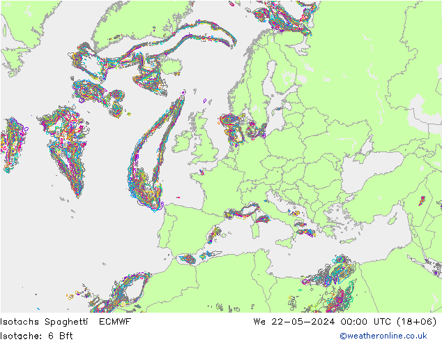Isotachen Spaghetti ECMWF Mi 22.05.2024 00 UTC