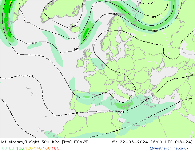 Straalstroom ECMWF wo 22.05.2024 18 UTC