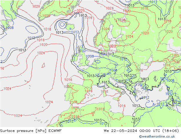 Bodendruck ECMWF Mi 22.05.2024 00 UTC