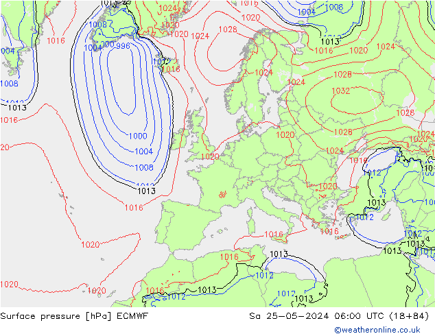 Presión superficial ECMWF sáb 25.05.2024 06 UTC