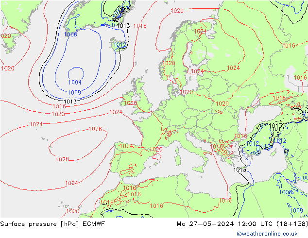 Surface pressure ECMWF Mo 27.05.2024 12 UTC