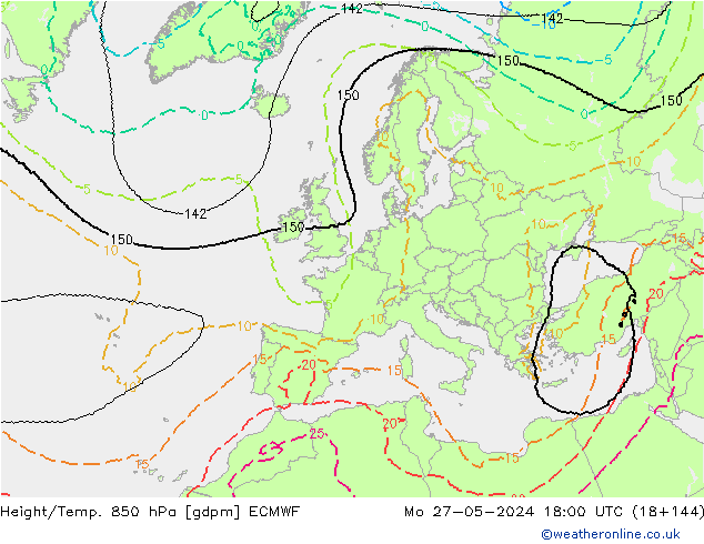 Géop./Temp. 850 hPa ECMWF lun 27.05.2024 18 UTC