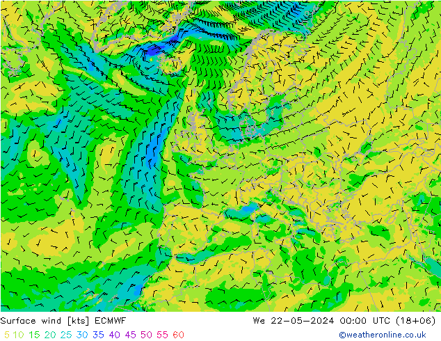 Surface wind ECMWF We 22.05.2024 00 UTC