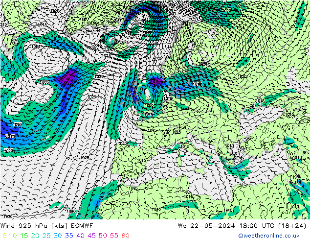 Wind 925 hPa ECMWF St 22.05.2024 18 UTC