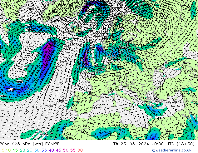 Wind 925 hPa ECMWF Th 23.05.2024 00 UTC