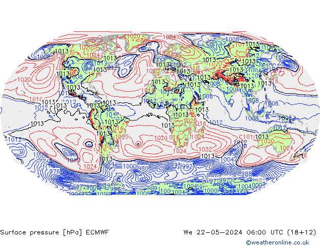 Bodendruck ECMWF Mi 22.05.2024 06 UTC