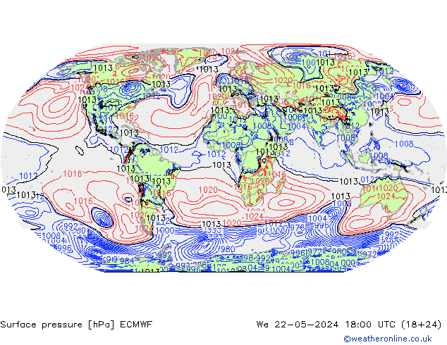 Pressione al suolo ECMWF mer 22.05.2024 18 UTC