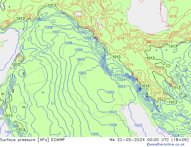 pressão do solo ECMWF Qua 22.05.2024 00 UTC