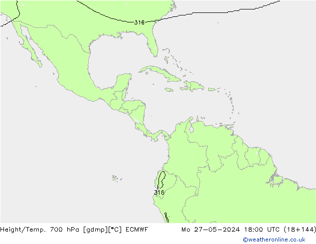 Géop./Temp. 700 hPa ECMWF lun 27.05.2024 18 UTC