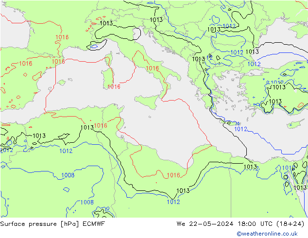 приземное давление ECMWF ср 22.05.2024 18 UTC