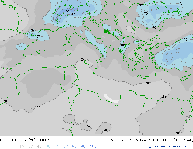 RH 700 hPa ECMWF Mo 27.05.2024 18 UTC
