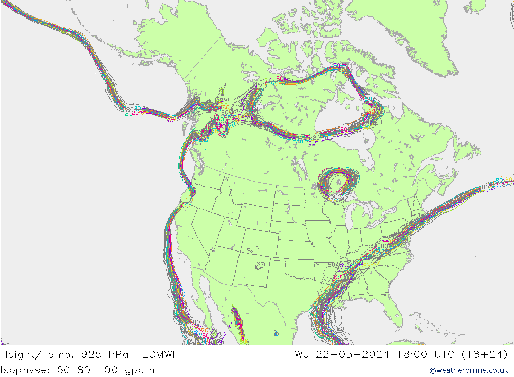 Hoogte/Temp. 925 hPa ECMWF wo 22.05.2024 18 UTC