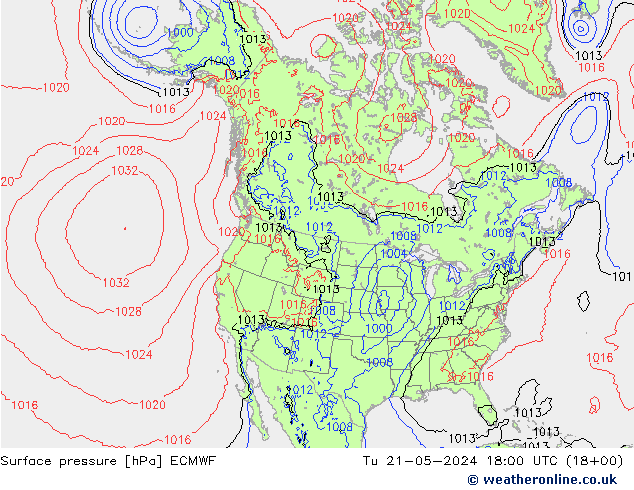 Bodendruck ECMWF Di 21.05.2024 18 UTC