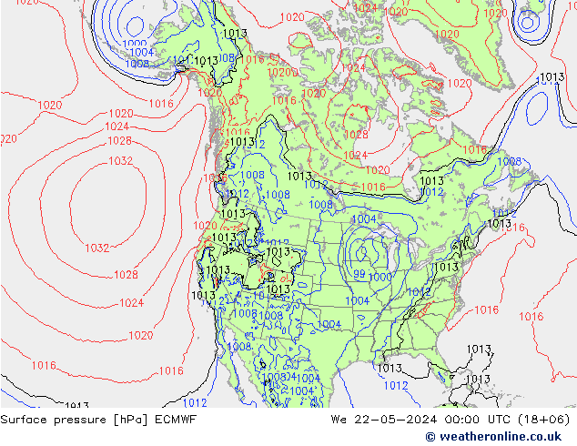 地面气压 ECMWF 星期三 22.05.2024 00 UTC