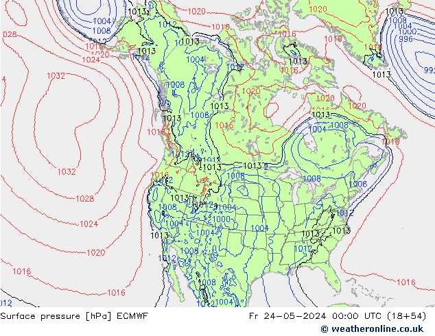 Luchtdruk (Grond) ECMWF vr 24.05.2024 00 UTC