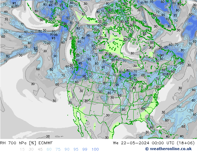 RH 700 hPa ECMWF We 22.05.2024 00 UTC