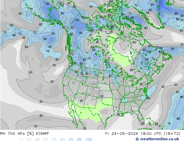 RH 700 hPa ECMWF Fr 24.05.2024 18 UTC