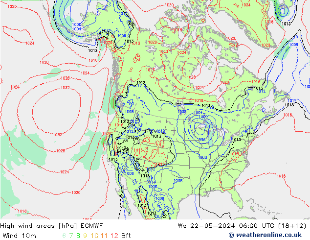High wind areas ECMWF We 22.05.2024 06 UTC