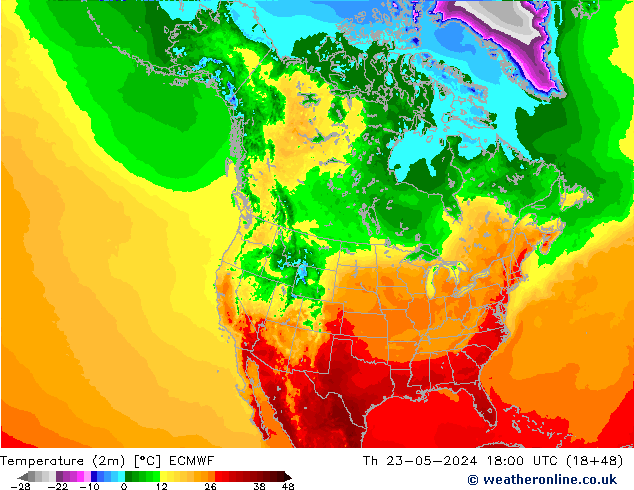 Temperaturkarte (2m) ECMWF Do 23.05.2024 18 UTC