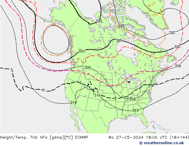 Hoogte/Temp. 700 hPa ECMWF ma 27.05.2024 18 UTC