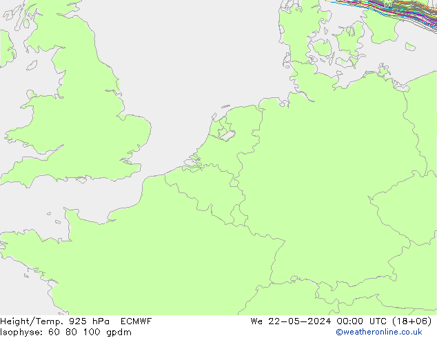 Height/Temp. 925 hPa ECMWF Mi 22.05.2024 00 UTC