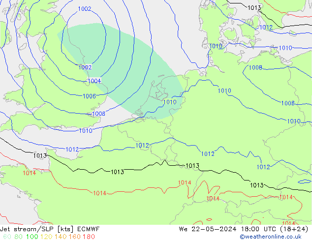 高速氣流/地面气压 ECMWF 星期三 22.05.2024 18 UTC