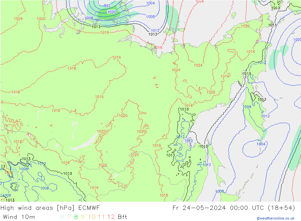 High wind areas ECMWF Fr 24.05.2024 00 UTC