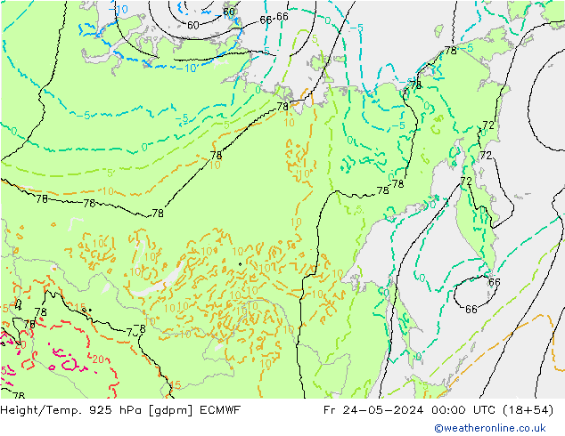 Height/Temp. 925 hPa ECMWF ven 24.05.2024 00 UTC