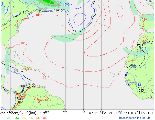 Corrente a getto ECMWF mer 22.05.2024 12 UTC